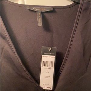 BCBGMAXAZRIA ASYMMETRIC SILK BLACK BLOUSE
